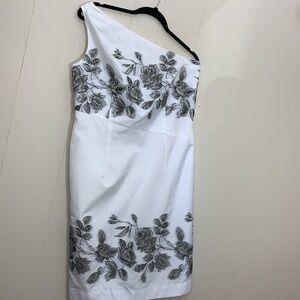 Doncaster One Shoulder Asymmetrical waist White with Grey and Dark Grey Florals